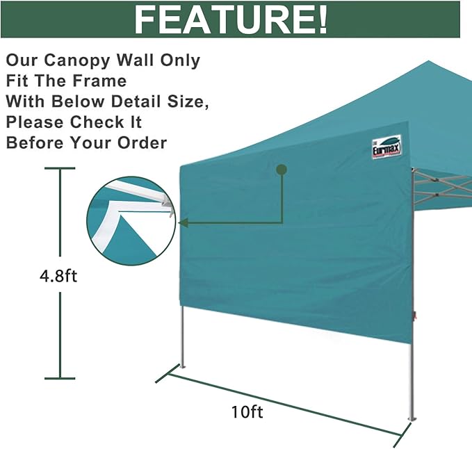 Eurmax USA 10ft Instant Canopy SunWall Canopy Tent Sidewall for Pop Up Canopy Tent,1 Pack Removable Sidewall Only(Turquoise)