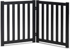 LZRS 2-Panel Wooden Free Standing Foldable Dog Gate Indoor – Solid Hardwood 24" High, Step-Over Safety Pet Gate for Doorways, Stairs & Small Spaces - Indoor Use, Black