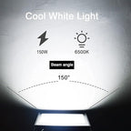 150W LED Flood Light Outdoor,12000lm LED Work Lights with Plug,IP66 Waterproof Security Lights,6500K Daylight White floodlight for Basketball Court, Parking Lots, Playground, Yard
