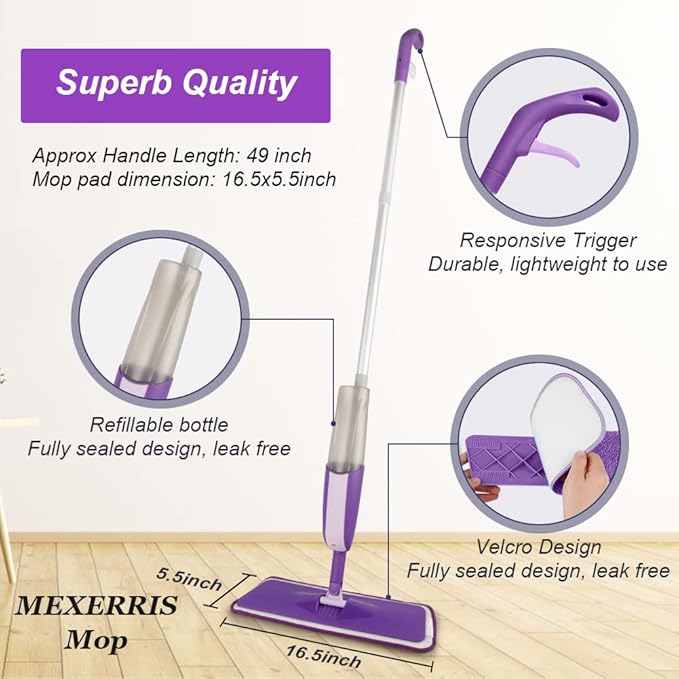Spray Mops for Hardwood Floor Cleaning: MEXERRIS Wet Mops with 2 Refillable Bottles - Floor Mop with 3 Washable Pads for Swiffer Powermop - Home Commercial Dust Mop for Wood Laminate Ceramic Tiles