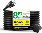 Go Green Power Inc. (GG-13708BK) 16/3 SJTW Outdoor Extension Cord, Black, 8 ft