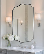 ANDY STAR Brushed Nickel Bathroom Mirror, 28x36 Inch Asymmetrical Wall Mirror, Modern Rectangle Mirror with Unique Wavy Design Ideal for Home Decor, Premium Stainless Steel Metal