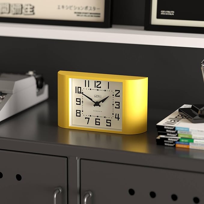 NEWGATE® Mini Metro Desk Clock | Retro Mantel Clock | Citrus Yellow | Mid Century Style for Desk, Table top, Shelf or Bedside