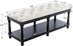 Kmax Storage Entryway Bench Tufted Shoe Rack Bench Black Wood Window Bench for Hallway Entrance Bedroom Corner, Beige