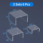 NIUBEE Acrylic Display Risers Stand 2 Sets,3 Steps Clear Riser Shelf Showcase for Amiibo Funko POP Figures -3"x3"x5"
