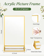12 Pack Gold Acrylic Sign Holders 4x6, Double Sided Vertical Stand Clear Picture Frame Stands, Menu Flyer Holder for Wedding Table Numbers, Restaurant Signs, Party and Office Photos