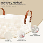 BOLDMONEKY Blankets Basket 16.5 " x13 " x13 " , Large Rectangular Laundry Hamper with Leather Handle, Soft Dog Toy Basket for Storage-Beige