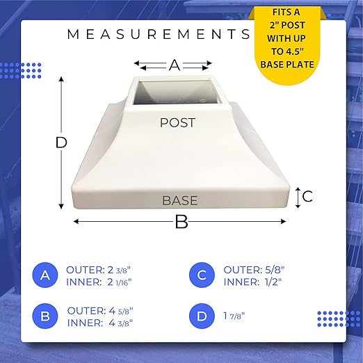 Deck Post Base Cover – Durable, Snap-Together Shoe Base Instantly Transforms Hand & Stair Rail Feet – Porch, Stair & Deck Base Brackets Covers – UV-Resistant ABS Plastic (White)