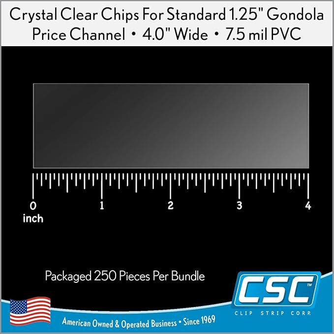 Clip Strip Corp. Price/Data Channel Label Holder Chips, Clear Plastic Tags, 4" L x 1.25" H, 7.5 Mil Thick, Gondola Shelf Edge, Reusable, Made for Point of Purchase Shelf Molding (2000)