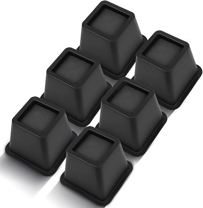 Bed Riser/Furniture Lift Bed/Bed risers/Furniture Lifter/Table risers/Frame Risers Create Under Bed Storage Heavy Duty for Furniture Height Adjustment (Black 6 Pack, 4 Inch)