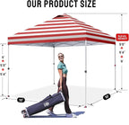 CROWN SHADES 10x10 Pop Up Canopy - Beach Tent with One Push Setup - Easy Outdoor Sun Shade for Events, Parties, Camping - Gazebo with STO-N-Go Cover Bag, Silver Coated Top, Red Strips