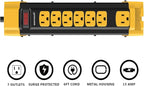 Oviitech Heavy Duty Power Strip Surge Protector with 15A, 7 Outlets Metal Multiple 900 Joules Industrial Shop Workshop 6FT Extension Cord, Yellow&Black