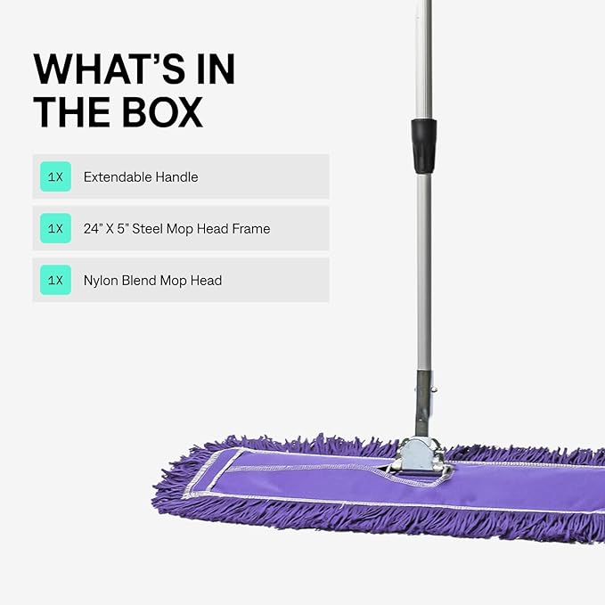 24 Inch Purple Commercial Dust Mop & Floor Sweeper with Extendable Handle – Mop for Hardwood, Tile, and Concrete Floor Cleaning