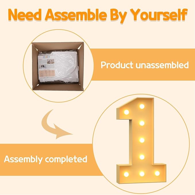 Marquee Numbers 3 Feet Tall Large Light Up Numbers 1st 16th 21st Wild One Birthday Decorations Big Yellow Light Outdoor Anniversary Decorations Balloon Arch Kit Party Backdrop 1