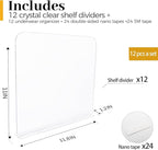 ROUFA Clear Shelf Dividers, Acrylic Closet Dividers Fit for Any Thickness of Shelves, 12pcs Multi-Purpose Wood Shelf Separators for Bedroom, Kitchen, Office, Bathroom, 11.8''x11''