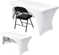 Nasitos 2 Pack Fitted White Tablecloth Rectangle for 4 ft Table-Open Back Folding Stretch Spandex Table Covers Fabric Washable and Wrinkle Resistant for Parties, Wedding, Craft Fair, Trade Show