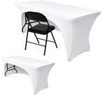 Nasitos 2 Pack Fitted White Tablecloth Rectangle for 4 ft Table-Open Back Folding Stretch Spandex Table Covers Fabric Washable and Wrinkle Resistant for Parties, Wedding, Craft Fair, Trade Show
