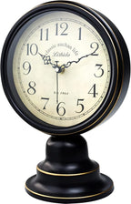 Mid Century Modern Desk Clock - Vintage Tabletop Metal Clock for Bedroom, Kitchen, Office, Living Room - Silent Decor - Battery Operated - Black