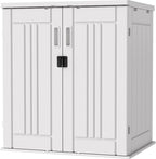 EHHLY Heavy Duty Small Storage Cabinet Outdoor Weatherproof, 14 Cuft Garage Storage Cabinet with 2 Adjustable Shelves, Lockable Kitchen Pantry Closer Organizer, 31Wx23Lx34H, Polar White
