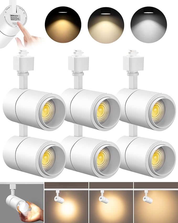 VANoopee 3-Color Zoomable 20W LED Track Lighting Heads H Type Track Light Heads Dimmable Bright Ceiling Spotlight Fixtures for Kitchen, 3000K 4000K 5000K Adjustable, CRI90+ 15°-60° 2000lm White 6 Pack