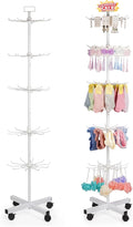 5-Tier Metal Spinning Display Stand Rack with Wheels, Keychain Jewelry Stocking Hat Display Stand, White