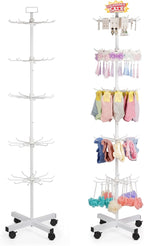 5-Tier Metal Spinning Display Stand Rack with Wheels, Keychain Jewelry Stocking Hat Display Stand, White