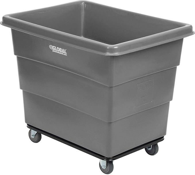 Global Industrial 12 Bushel Plastic Bulk Box Truck, Steel Chassis Base, 1000 lbs. Capacity, 4" Non-Maring Rubber Casters, Gray, 38-2/5"L x 28-9/10"W x 33" H