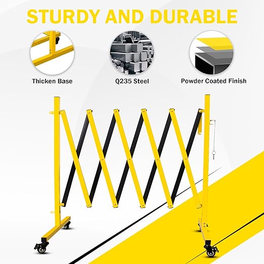 17FT Traffic Barricade with Casters, Metal Expandable Barricade, Folding Security Gate, Retractable Fence Outdoor Barricade Fence for Construction Area, Traffic Control