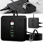 16-in-1 Power Strip with Switch & Surge Protection, Travel Extension Cord with USB Ports, Outlet Electrical Extender, 6.5FT Extension Cord On/Off Switch, 16 Outlet USB-C Power Strip(Black)