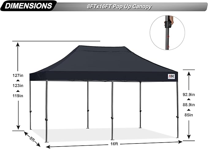 ABCCANOPY Patio Pop Up Canopy Tent 8x16 Commercial-Series (Black)