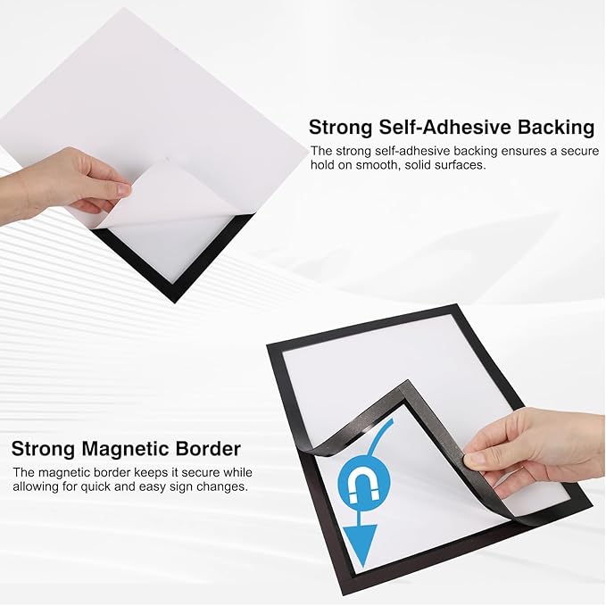 Window Sign Holder - Plastic Picture Frames 8.5x11'' - Double Sided and Adhesive for Wall/Door/Refrigerator/Cupboard Display Frame,Black,Pack of 2