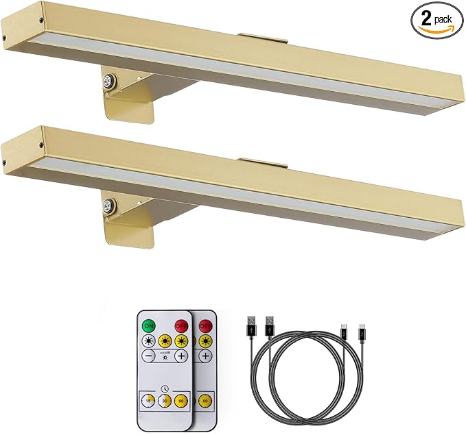MIOBLUE 2Pack Picture Lights,16in Battery Operated Picture Lights for Paintings,Metal Rechargeable Art Display Light with Remote Control,Dimmable/Timer Off Dartboard Light for Paintings,Picture,Frame