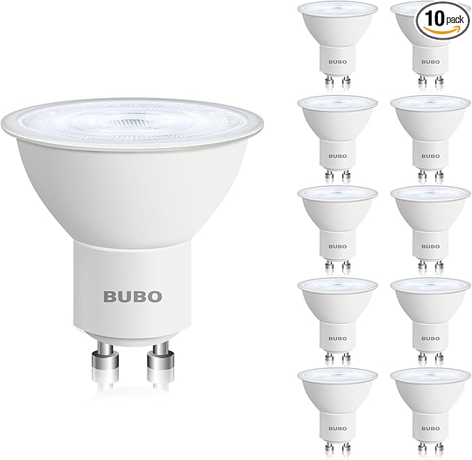 BUBO GU10 LED Bulb 6W Equivalent 50W, 5000K Daylight 650 Lumens, Non-Dimmable GU10 Bulb Replacement for Track Lighting, MR16 LED Bulb for Kitchen, Range Hood, Living Room, Bedroom, 10 Pack