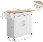 Kitchen Island with Storage, Wooden Rolling Kitchen Island On Wheels with Wood Top, Mobile Kitchen Bar Cart Cabinet with Towel Rack, Spice Rack and Drawers, White