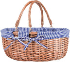 Large Wicker Picnic Basket with Handles,Handle Sturdy Woven Body with Removable and Washable Lining,Outdoor Camping,Gift Packing,Garden Picking, Storage.Blue