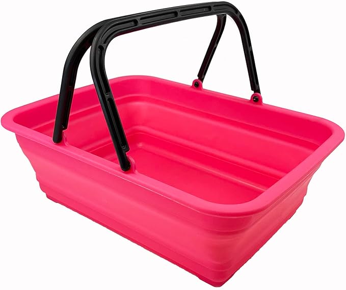 SAMMART Collapsible Basket with Handle 8L (2.1 Gallon)- Portable Outdoor Picnic Basket/Crate - Foldable Basin for Washing Dishes,Camping,Hiking (Golden Yellow+Mandrain Red+Rose Pink (Set of 3))