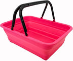 SAMMART Collapsible Basket with Handle 8L (2.1 Gallon) - Portable Outdoor Picnic Basket/Crate - Foldable Basin for Washing Dishes,Camping,Hiking (Rose Pink)