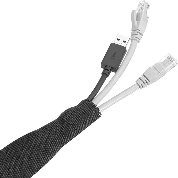 MECCANIXITY Braided Cable Sleeves Heat Shrinkable Fabric Sleeving, 1/4" 60ft Black 2:1 Ratio Heat Shrinkable Cord Protector for Harness Cable, Network Cable Protection, Cable Management