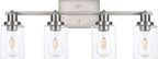 4 Light Track Lighting Fixtures Ceiling Kitchen Track Lighting Kit Brushed Nickel Bathroom Tracking Vanity Lights with Clear Glass Shade, Rotatable Spotlight for Accent Task Wall Art Hallway