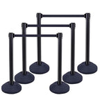 10 ft Crowd Control Stanchion Set, Crowd Control Barrier, Stanchions with Retractable Belts & Water Filled Base, Retractable Stanchions, Queue Management Stanchion (6 Pack) (Black)