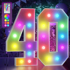 Marquee Numbers Colorful 40th Birthday Decoration: 4FT Large Light Up 40 Year Old Birthday Decorations Anniversary Backdrop Cardboard Sign 18 Colors Number 40 Mosaic Balloon Frame
