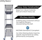 NSF Commercial 4-Tier Wire Shelving with Wheels, 60"x18"x72" Heavy Duty Metal Shelves 3200 lbs Max Capacity, Black Storage Rack for Garage Kitchen Pantry Warehouse