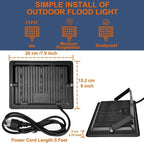 XXBSAZ 2 Pack 100W LED Flood Lights Outdoor, 12500LM Plug-in Hardwire Work Light IP66 Waterproof - 6500K Daylight Bright for Yard, Garage, Stadium