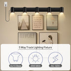 BoostArea Plug in Track Lighting, LED Track Light Kit, Black 5-Light Track Lights for Kitchen, 15 FT Cord,5 Way Ceiling Spotlight, Rotatable Wall Mount Light Head for Bedroom Hallway Living Room