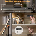 Battery Powered Operated Wall Strip Lights, Motion Sensor LED Light Bar Indoor, Rechargeable Magnetic Under Cabinet Lighting Wireless with Remote Control for Desk Mirror Closet Kitchen-Black