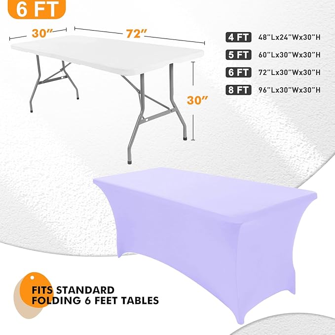SEPARO 2Pack, 6FT Spandex Table Cover Lavender Fitted Rectangular Tablecloth Stretchable Fabric Tablecloth 6 ft Wrinkle-Free for Party Tradeshows Banquet Weddings Cocktail, 2 Pcs