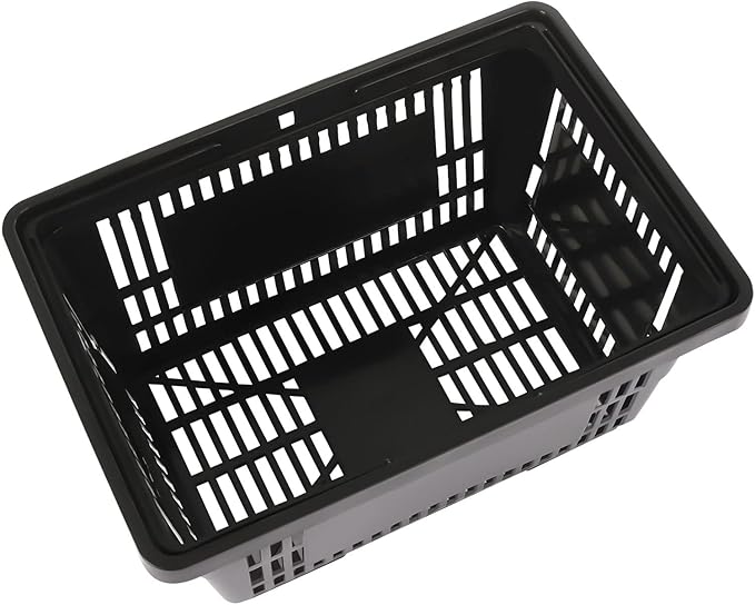 12 Pack Commercial Shopping Baskets - 21L Black Nesting Stackable Bins with Invisible Handle for Retail, Supermarket, Warehouse Durable Store Basket (Black-21L)