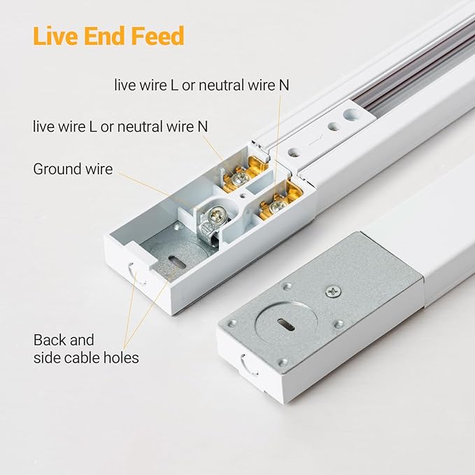 VANoopee 16FT H Track Lghting Rails H Type Track Light Rails White H Track Rail Kit, End Caps & Live End Feed Connector Included, Compatible with Single Circuit 120V H Style Track System & Track Heads