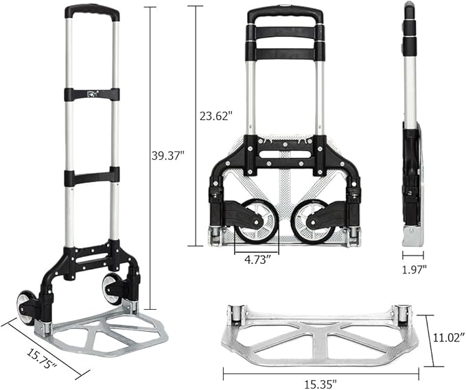 FCH Folding Hand Truck Aluminum Portable Folding Hand Cart 165lbs Capacity Hand Cart and Dolly Ideal for Home, Auto, Office,Travel Use,Black