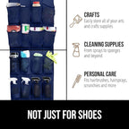 GORILLA GRIP Over the Door Shoe Organizer, 24 Large Breathable Mesh Pockets, Space Saving Hanging Storage Holder, Closet Rack Hanger Holds Up to 40 lbs, Hangs on Closets for Shoes, Accessories, Navy
